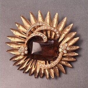ART Arthur Pepper Sunburst Brooch Topaz Rhinestone Pin